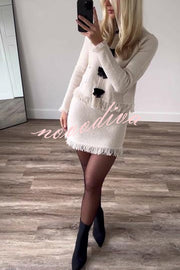 Fashion Round Neck Long Sleeve Bow-decorated Pocket Knitted Jacket