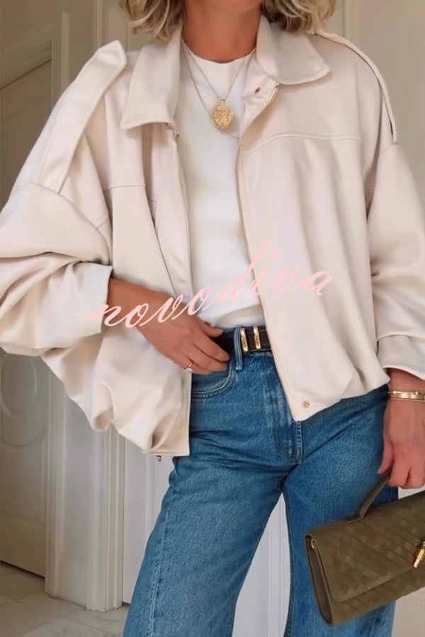 Fashion Lapel Long-sleeved Casual Bomber Jacket