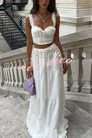 Fashionable Suspender Slim-fit Top and Elastic Waist Stitching Elegant Maxi Skirt Set