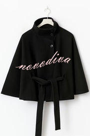Fashionable Stand Collar Button Waist Tie Loose Cape