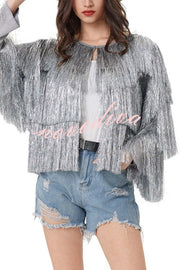 Start The Party Gold Foil Tassels Long Sleeve Jacket