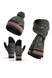 Winter Warm Knitted Hat Scarf Gloves Three-piece Set