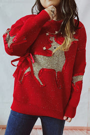 Christmas Pattern Knitted Crew Neck Long Sleeved Sweater