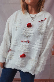 Christmas Pattern Knitted Crew Neck Long Sleeved Sweater