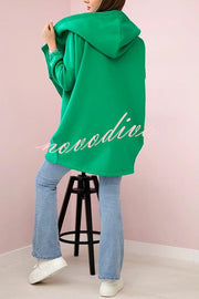 Solid Color Loose Hooded Zip-up Casual Sports Jacket