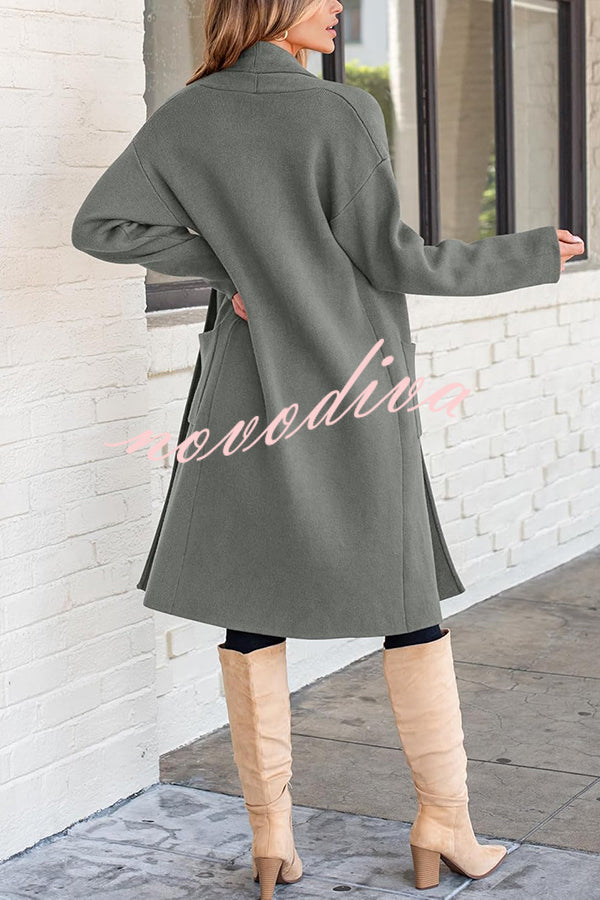 Solid Color Long-sleeved Casual Loose Pocket Mid-length Cardigan