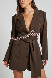 Fashion Pioneer Solid Color Lapel Long Sleeve Lace-up Blazer