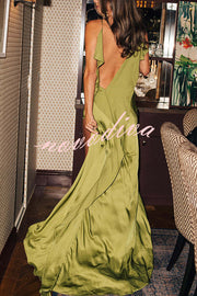 Evening Date Satin Cowl Neck Drape Ruffle Backless Bias Cut Party Maxi Dress