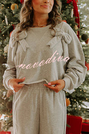 Dear Daydream Loose Bow Tie Long-Sleeved Sweatshirt and Elastic Waist Pocket Pants Set