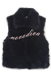 Stylish Collared Sleeveless Short Faux Fur Vest