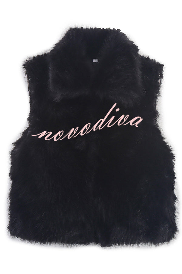 Stylish Collared Sleeveless Short Faux Fur Vest