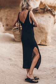 Vacation Breeze Knit Slit Loose Tank Midi Dress