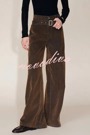 Taylor Denim Mid Rise Detachable Belt Flocked Pocket Wide Leg Jeans