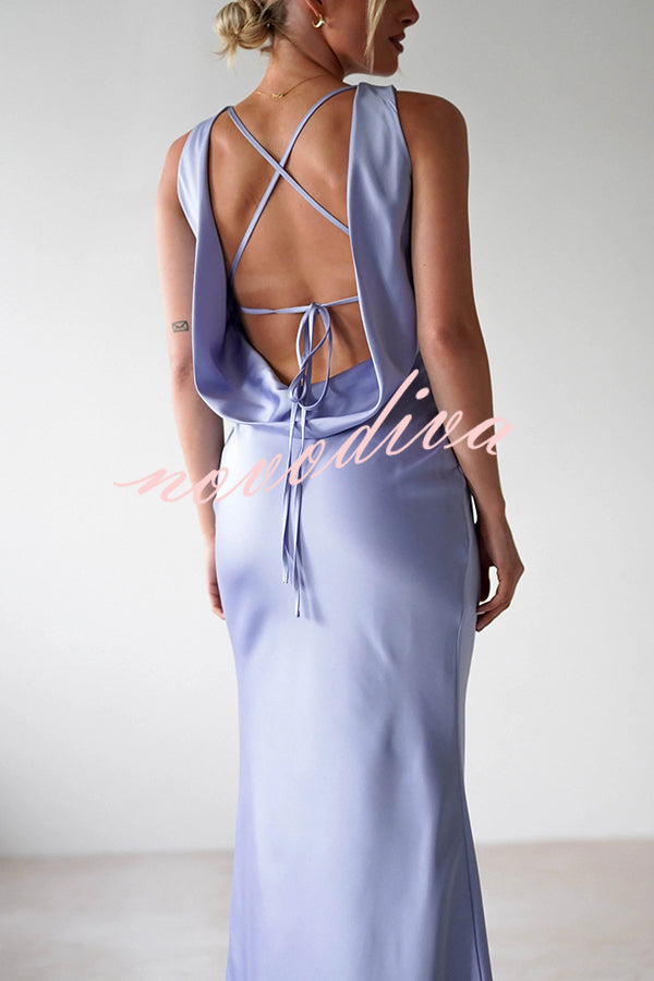 Solid Color Sexy Backless Lace-up Elegant Slim Maxi Dress