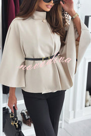 Elegant Moment Woolen Button Turtleneck Belted Oversized Cape