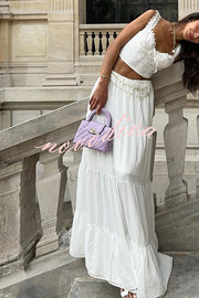Fashionable Suspender Slim-fit Top and Elastic Waist Stitching Elegant Maxi Skirt Set