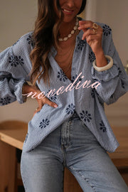 Fashionable Embroidered Floral Casual Long-Sleeved Loose Top