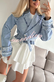 Fashion Lapel Long-sleeved Short Denim Jacket