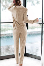 Home-style Loose-fitting Long-sleeved Pocket Shirt and Elastic Waist Casual Pants Set