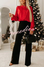 Joelie High Rise Elastic Waistband Side Lace Patchwork Flare Pants