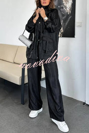 Easy on Me Metallic Fabric Elastic Waist Pocketed Wide Leg Pants