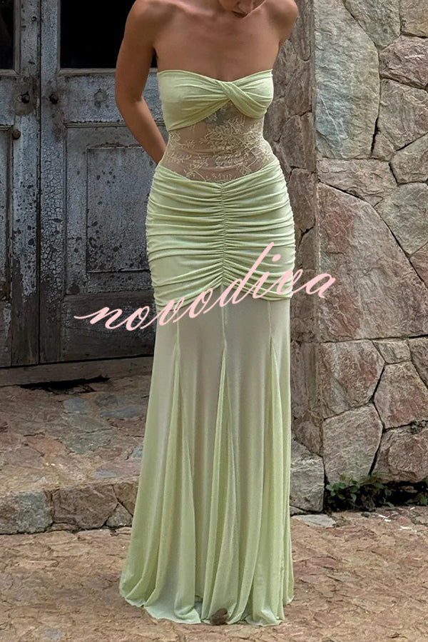 Fashion Lace Splicing Sexy Sleeveless Off-shoulder Slim Maxi Dress