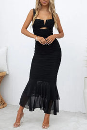 Solid Color High Waist Pleated Mermaid Dress