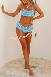 Sweet Summer Mood Tiered Ruffle Design Stretch Bikini Swimsuit