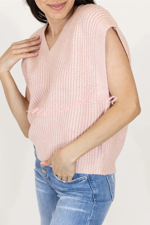 Solid Color V-neck Sleeveless Casual Loose Vest