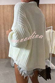 Solid Color V-neck Long-sleeved Casual Knitted Cardigan