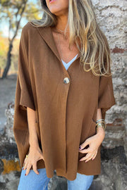 Solid Color Casual Hooded Single Button Pocket Loose Cape Jacket