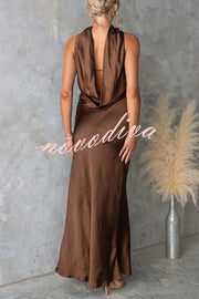 Satin Elegant Off-the-shoulder Backless Maxi Dress