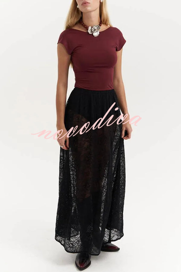 Sweet Festival Unique Lace Elastic Waist A-line Maxi Dress