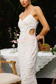 Own It Pearl Sequin Embellished Sexy Backless Cutout Strap Maxi Dress