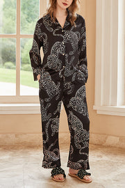 Black Jaguar Print Home Long-sleeved Two-piece Set