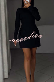 Anna Sparkling Gemstone Trim Heart Pocket Long Sleeve Mini Dress
