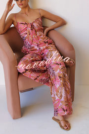 Botanical Print Strappy Resort Style Wide-leg Pants Jumpsuit