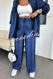 Easy on Me Metallic Fabric Elastic Waist Pocketed Wide Leg Pants