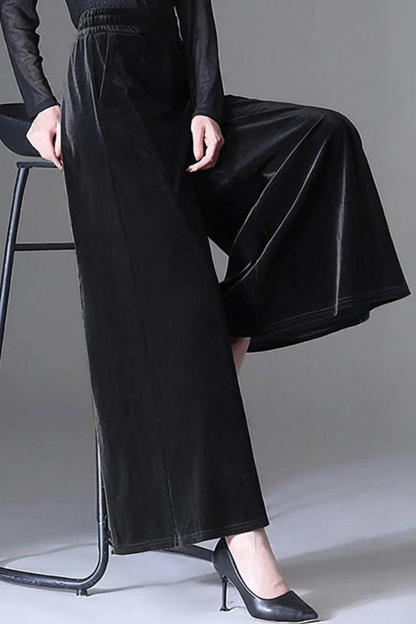 Fashionable Velvet Loose-fitting Casual Elastic Waist Pocket Straight Leg Pants