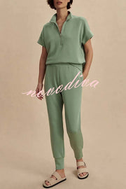 Sheridan Half-Zip Neck Short Sleeve Sweatshirt and Elastic Waist Pocket Jogger Set