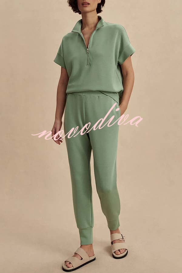 Sheridan Half-Zip Neck Short Sleeve Sweatshirt and Elastic Waist Pocket Jogger Set