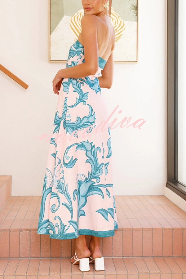 Unique Botanical Print Off-the-shoulder Fitted Maxi Dress