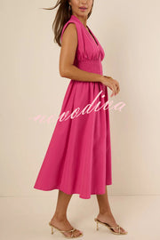Workdays or Weekends Front Zipper Smocked Waist Pocket Loose Midi Dress