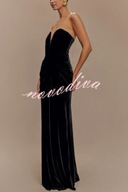 Paige Velvet Off Shoulder Side Pleated Hip Drape Maxi Dress