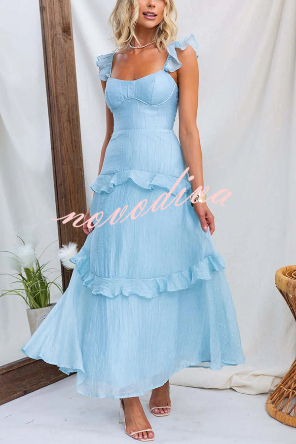 Solid Color Halter Backless Tie Elegant Ruffle Maxi Dress