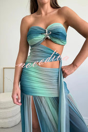 Soleil Mesh Printed Starfish Pendant Ruched Cutout Off Shoulder Maxi Dress