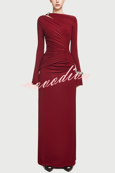 Stylish Long-sleeved Slim-fit Pleated Elegant Maxi Dress