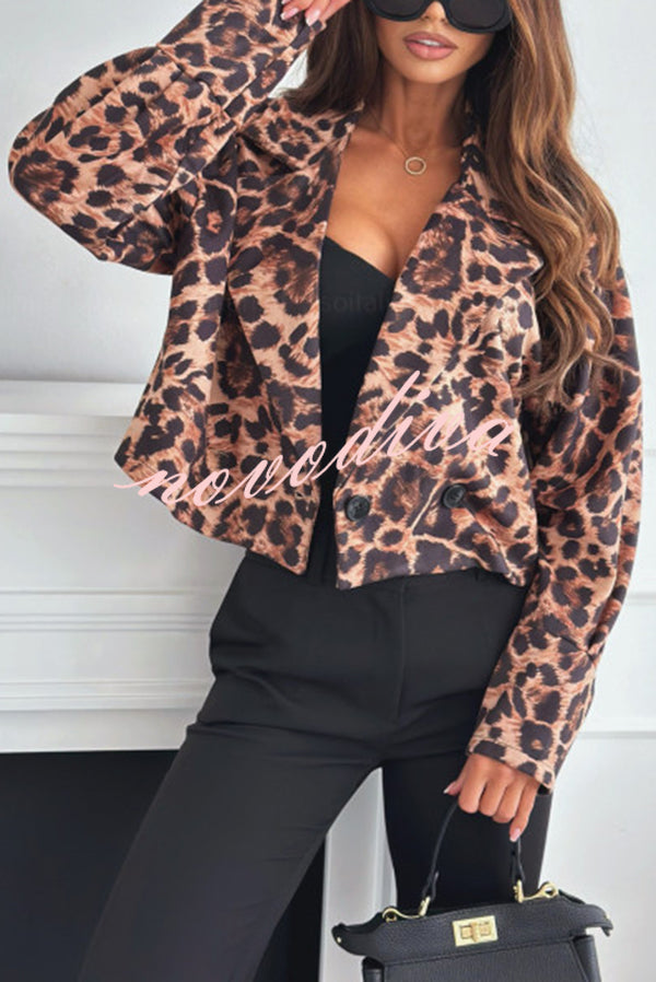 Leopard Print Long Sleeve Short Loose Casual Jacket