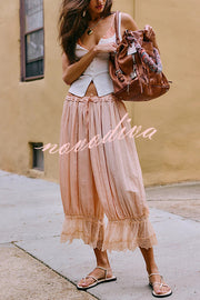 Pastoral Style Elastic Waist Lace Hem Bloomer Pants