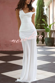 Sculptural Elegance One Shoulder Removable Corset Drape Maxi Dress